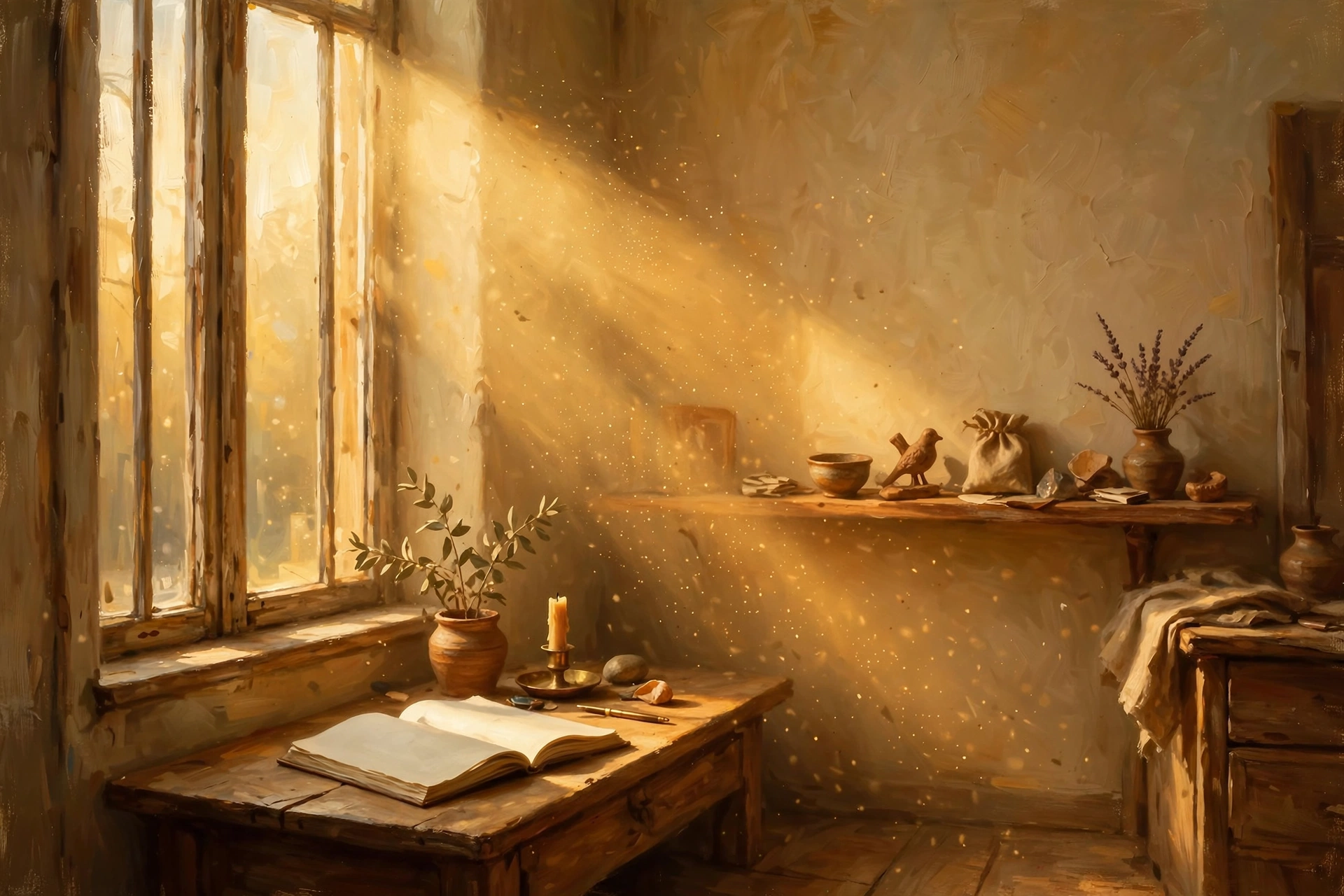 A warm room in lamplight